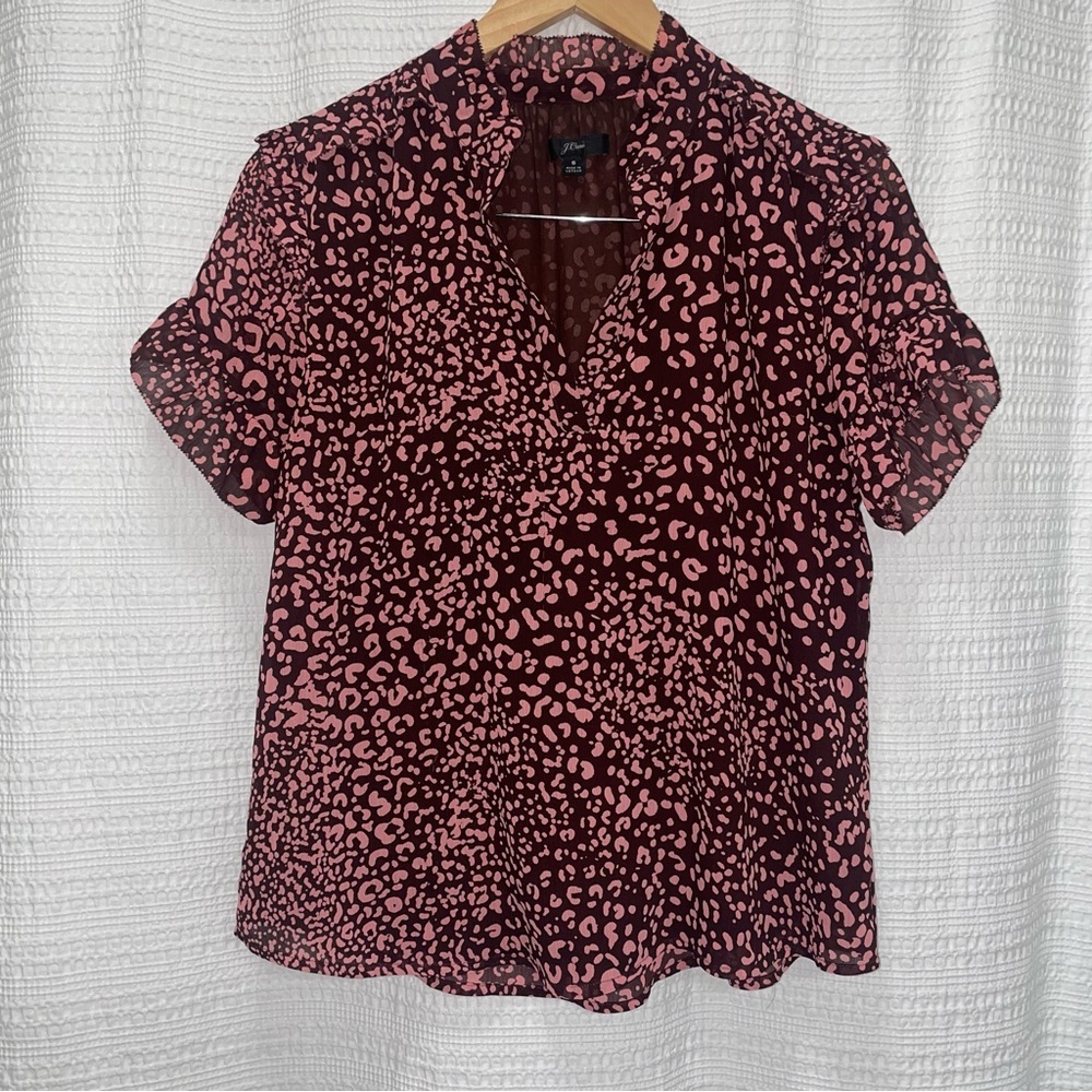 J. Crew pink/maroon leopard blouse
